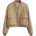 thumbnail image 5 of ORUYROP Women's Fashion Cropped Button Down Lightweight Cropped Bomber Jacket Varsity Shacket with Side Pockets, 5 of 5