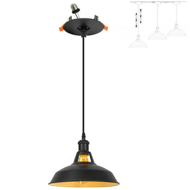FSLiving Can Lights Recessed Mounted Instant ON Pendants Compatible E26 Socket for 4/5inches Holes Industrial Black Lampshade Adjustable Height Dimmable Recessed Light Conversion Kit for Dining Room