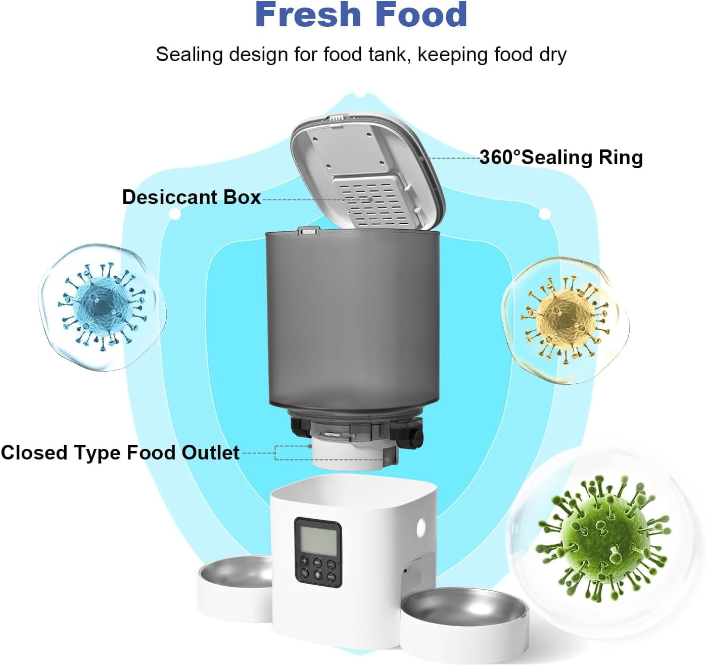 Automatic Cat Feeder 6L with Voice Recorder & Dual Power