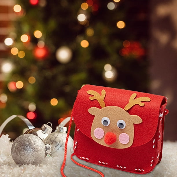 SDJMa Christmas Gift Bags 6 x6 Funny 3D Reindeer Felt Xmas Message Bags with Handle Reusable Christmas Wrapping Bags Goodie Bags Treat Bags for Kids Girls Boys Candy Sack Storage Bag Party Favor