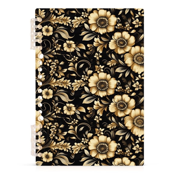 Gold Flowers and Leaves Notebooks 1-subject Journal 60 Sheets A5 College Ruled Paper Detachable Ring 8.3"x5.7"