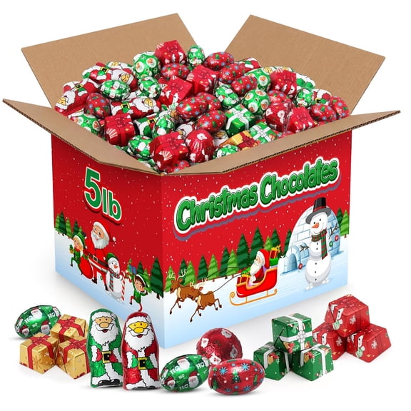 Yumzo Christmas Chocolate Mix, 5 lb Bulk Candy, Individually Wrapped Assorted