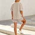 thumbnail image 5 of FRSASU 2 Piece Pajamas Set for Women Short Sleeve Shirt with Shorts Sleepwear Set Comfy Loungewear Pj Sets Beige, 5 of 8