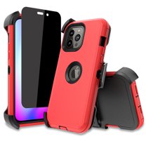 NIFFPD iPhone 14 Pro Max Case with Screen Protector（Anti Spy Privacy）   Belt-Clip Holster, Heavy Duty Hard Shockproof Phone Case for iPhone 14 Pro Max 6.7" Red Black