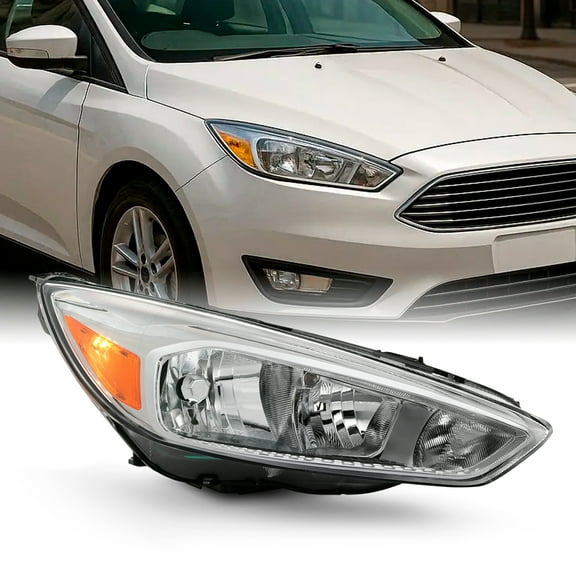 AKKON - Fits 2015-2018 Ford Focus S | SE | ST Chrome Bezel [Halogen Type] Headlight [w/o DRL LED Function] Passenger Right Side