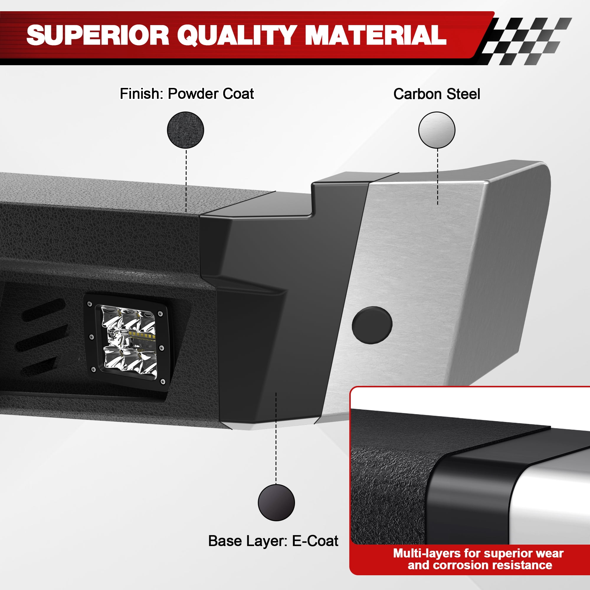 POFENZE F150 Rear Bumper for 2006 2007 2008 Ford F150 Pickup Trucks w/Step Plate, 2x18w Lights, License Plate Lights