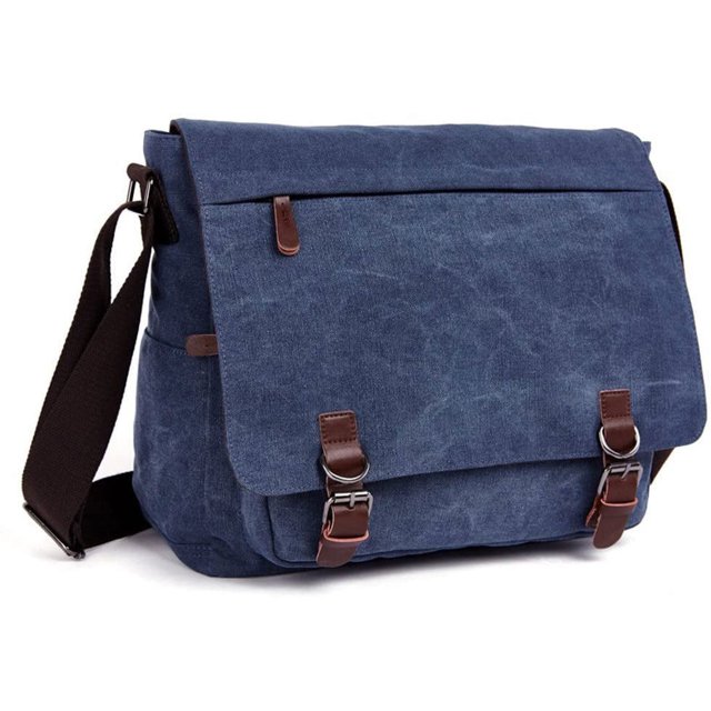 Bolso bandolera de lona para portátil, ideal para el trabajo y la escuela. (Azul)