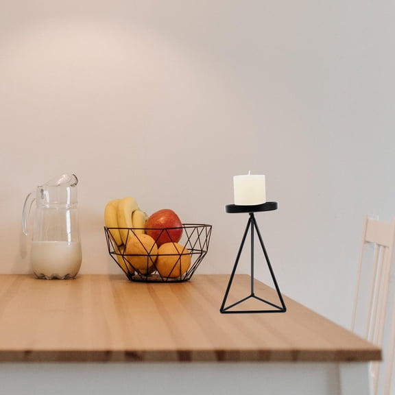 TABLZONE Black Geometric Candle Holder with Round Base for Home Decor