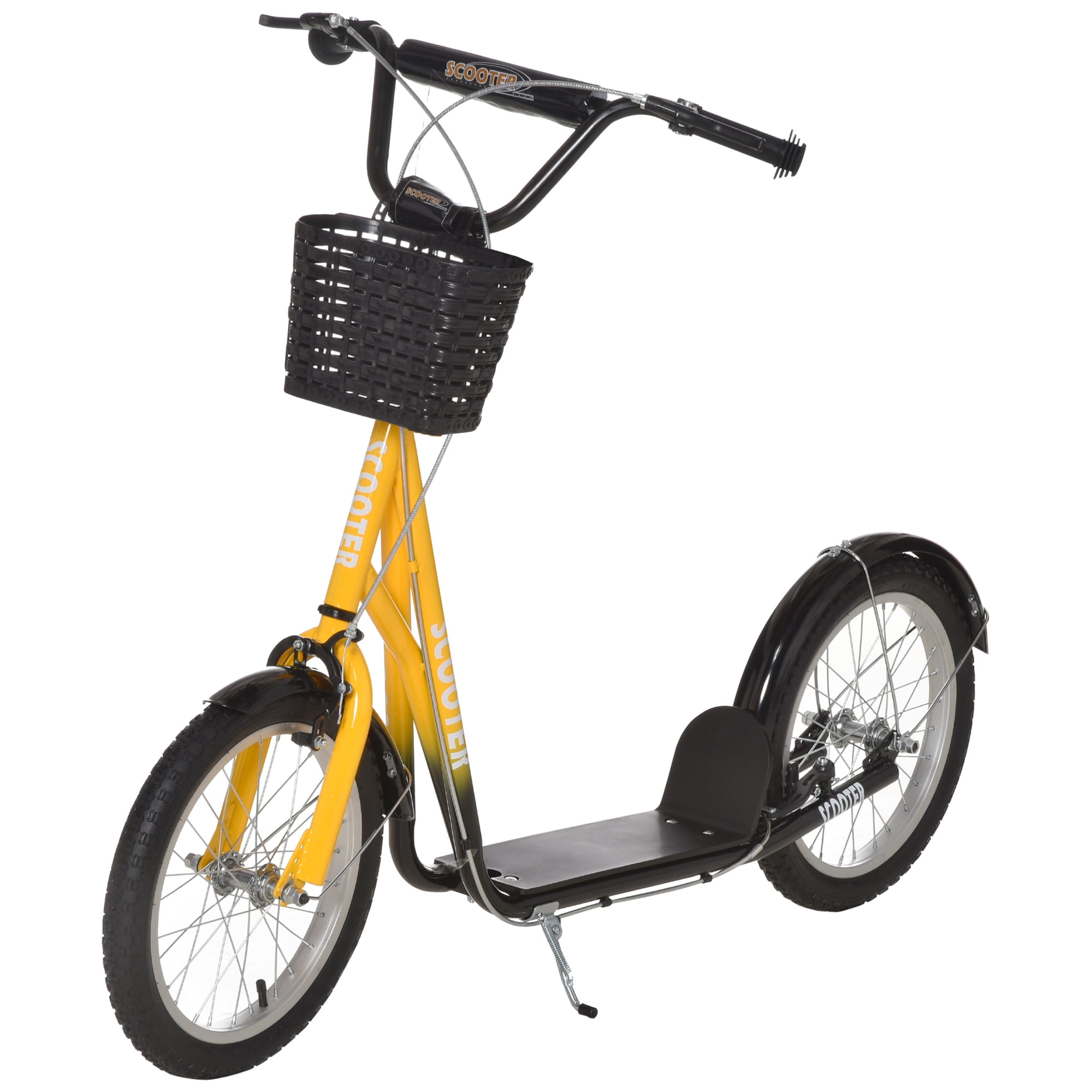 Kids Bike Aosom Youth Scooter, Kick Scooter with Adjustable Handlebars, Double Brakes, 16" Inflatable Rubber Tires, Basket, Cupholder, Orange,Boys Bike