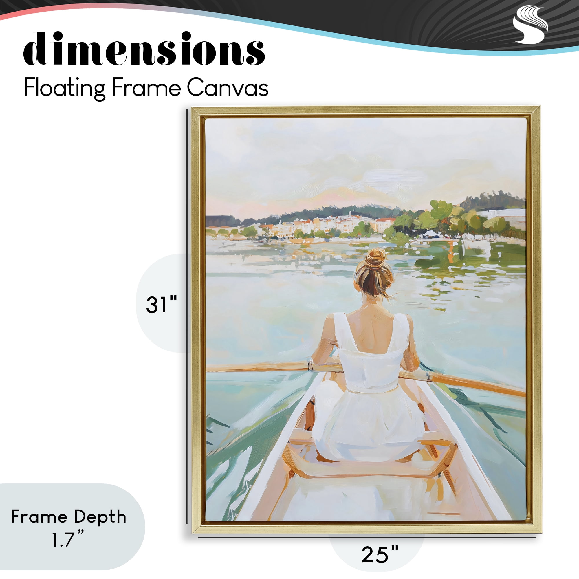 Stupell Industries Girl In Peaceful Canoe Ride Gold Framed Floater Canvas Wall Art, design by The Prints Vibe