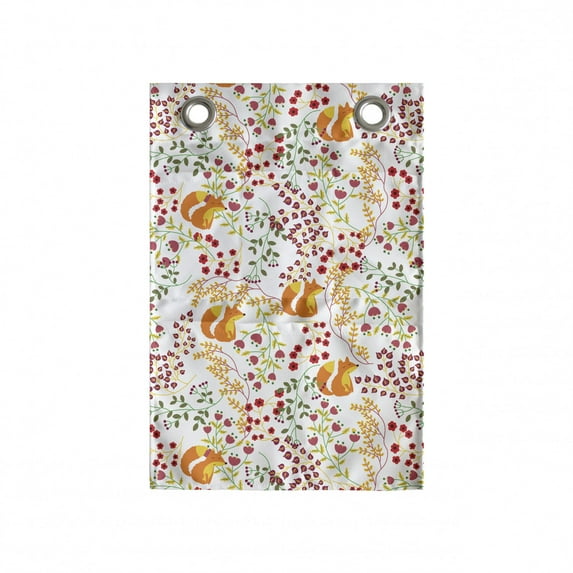 Floral Hanging Pocket Organizer, Rhythmic Summer Nature Flowers Leaves Fox Forest Trees Print on Plain Backdrop, Printed Polyester Storage Bag with Pockets, 14" x 20", Multicolor