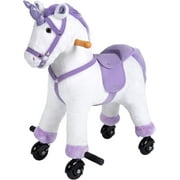 Kinbor Kids Ride on Rocking Plush Toy Walking Horse with Wheels & Neigh Sound, White