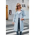 thumbnail image 4 of Double Breasted Spring Fall Women Solid Color Lapel Long Casual Trench Coat, 4 of 7