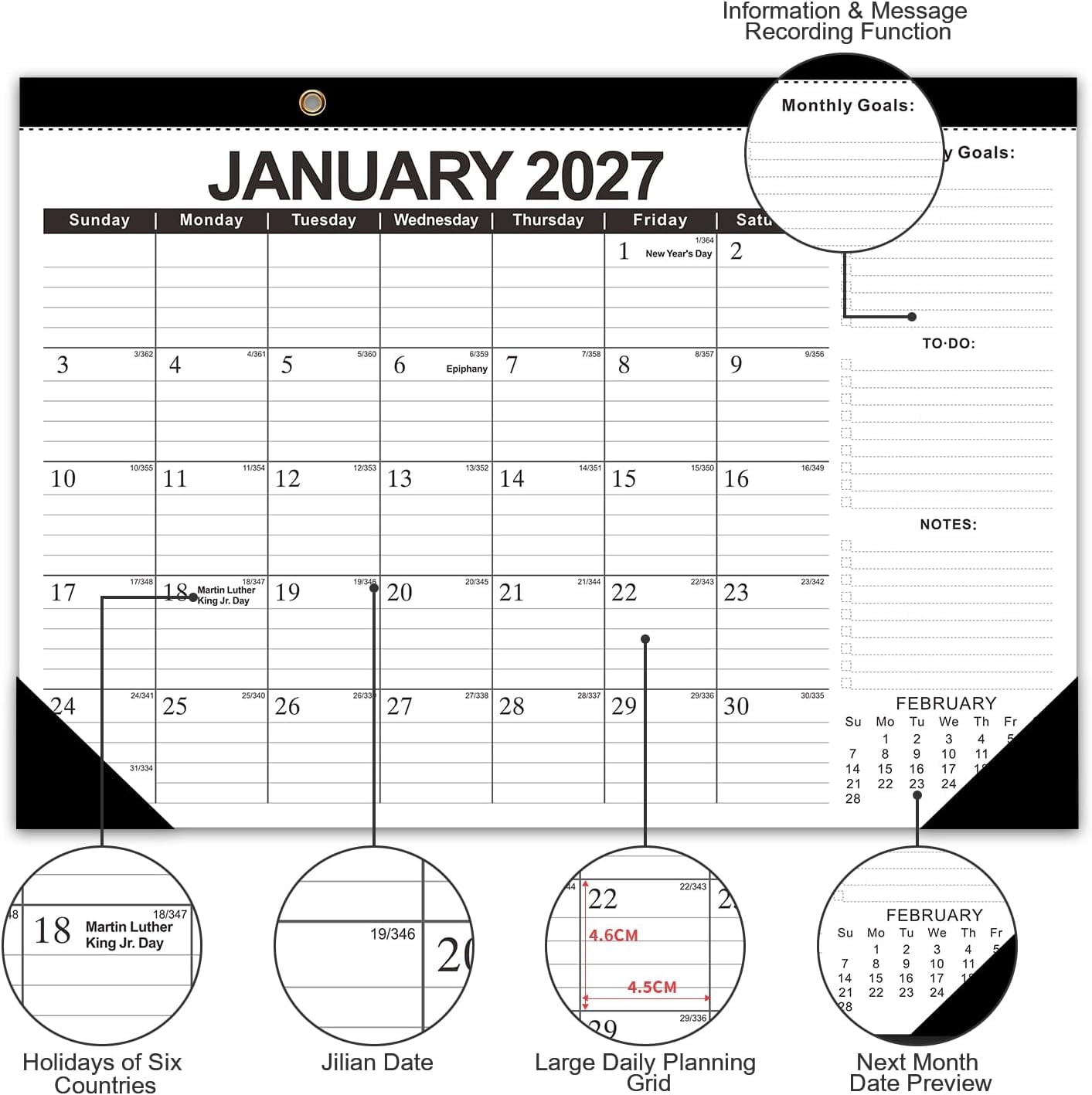 2026-2027 Desk Calendar, 18 Month Desk Calendar/Wall Calendar Combo, 17" x 12", Jan 2026-June 2027, Highlight Holidays, Planning Calendar, Thick Paper