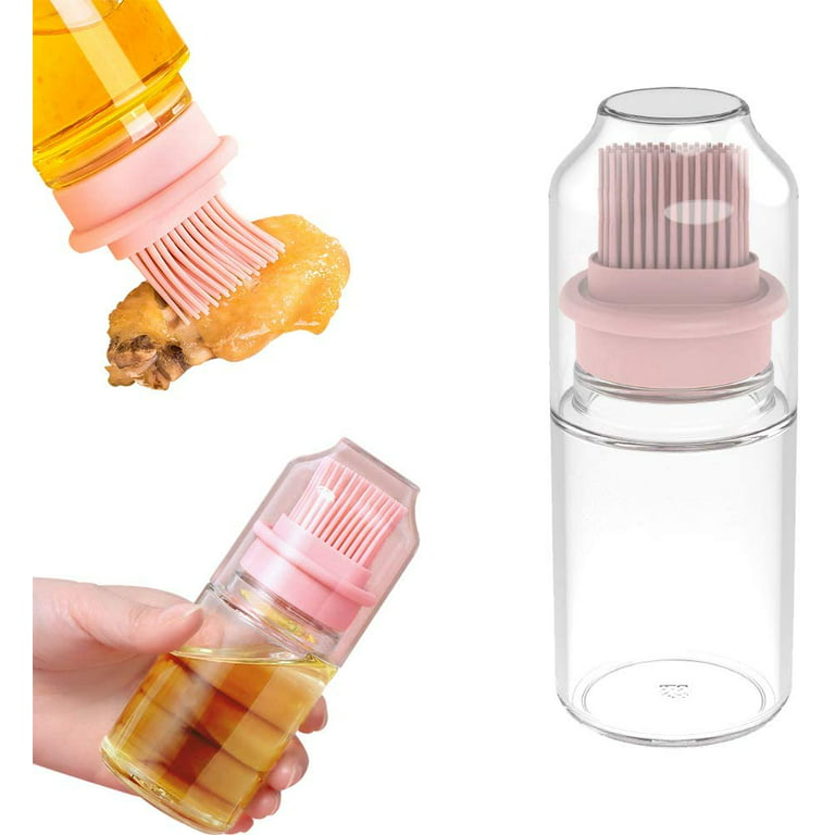 2 In 1 Oil Bottle with Brush Glass Sauce Container Cooking Oil