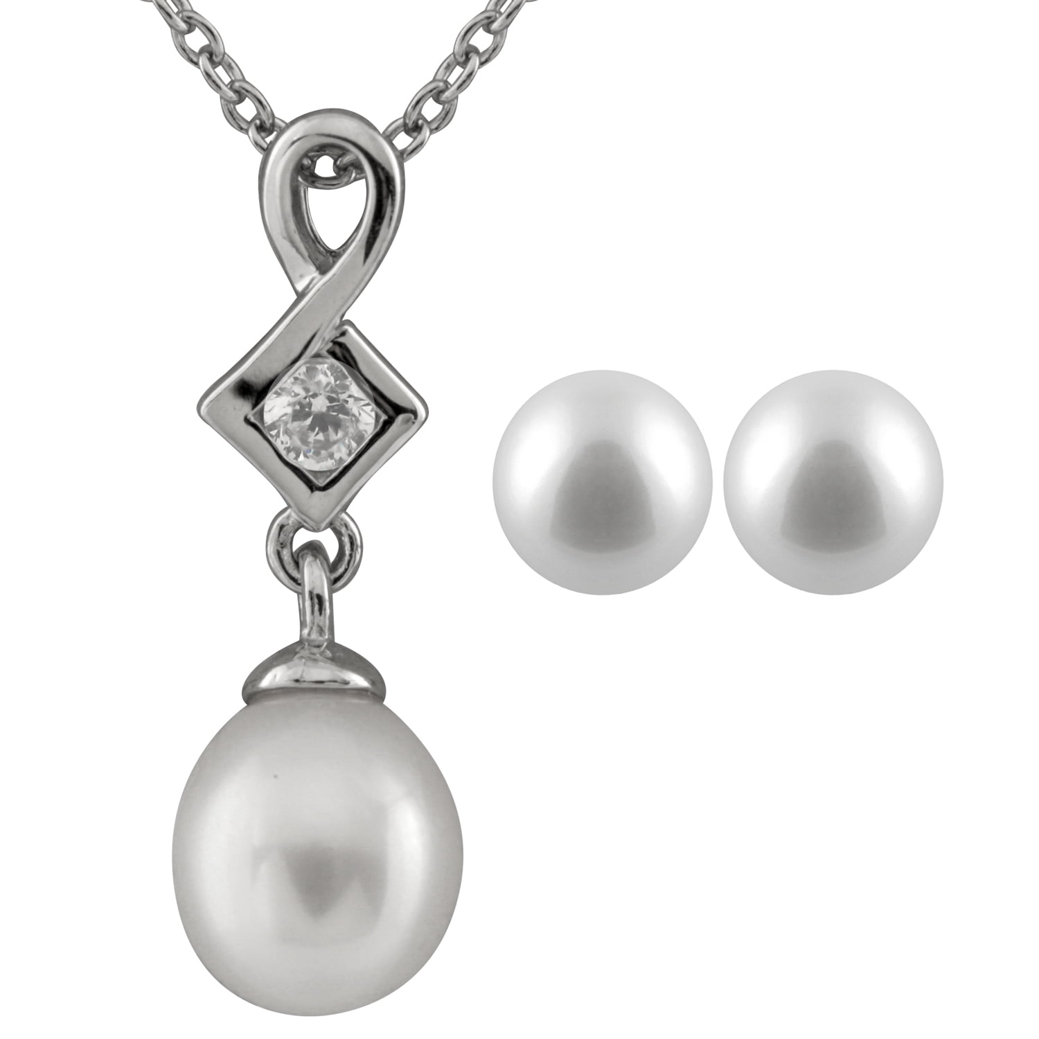 Handpicked AA Sterling Silver Rhodium-Plated Pendant//Chain Freshwater Cultured Pearls 17 Chain