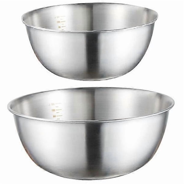 2 pcs Stainless Steel Mixing Bowls with Scale Deep Egg Mixing Non-slip Kitchen Bowls
