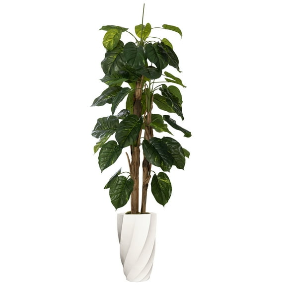 Vintage Home Artificial Faux Real Touch 7.17 Feet Tall Scindapsus Aur With Burlap Kit And Fiberstone Planter