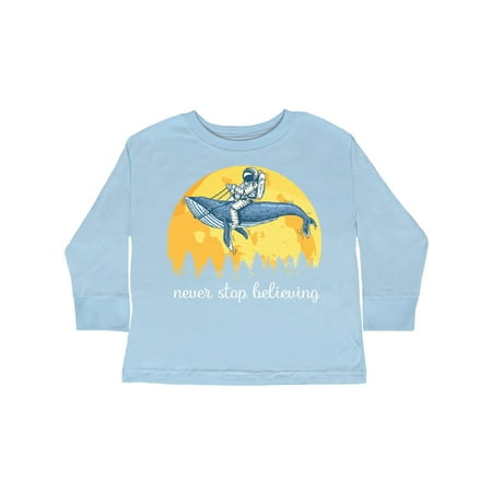 

Inktastic Never Stop Believing Astronaut Whale Gift Toddler Boy or Toddler Girl Long Sleeve T-Shirt