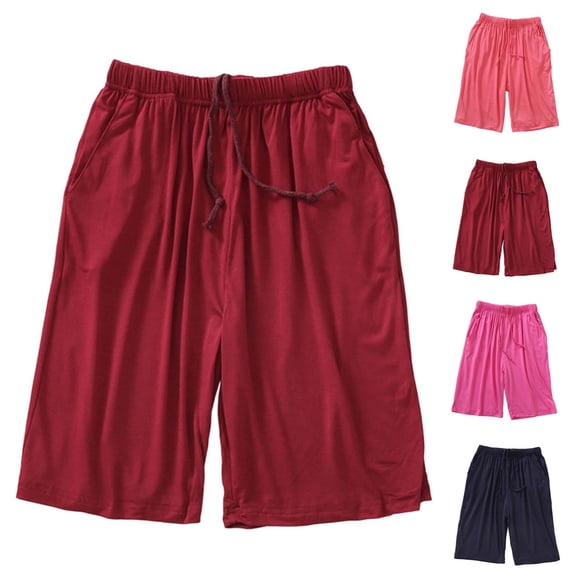 Horkkom Plus Size Sleep Shorts Solid Color Drawstring Comfy Home Pants Women Loose Casual Soft Pajama Shorts with Pockets L, Gifts for Women