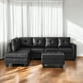 thumbnail image 3 of JESTOP 99" Wide 3-Piece L-Shaped Faux Leather Sectional Sofa Set Corner Couch with Chaise and Drop Down Backrest & Cup holders with Storage Ottoman, Black, 3 of 7