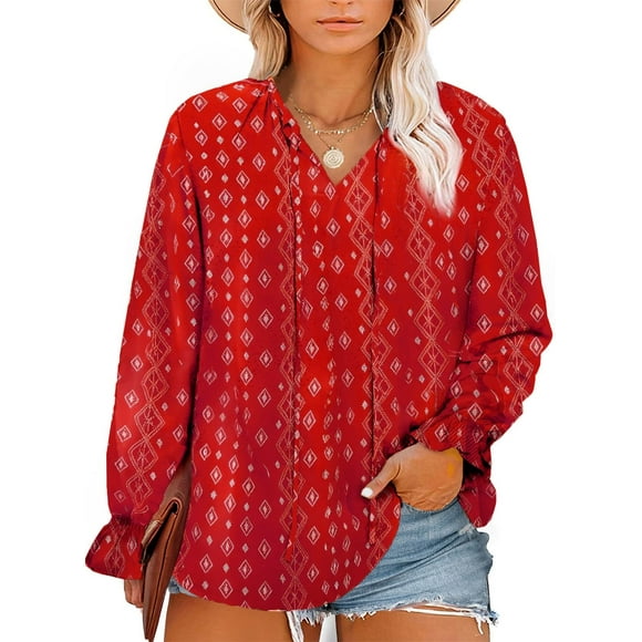 Blusa Eytino para mujer, talla grande, chifón, bohemio, estampado floral, roja