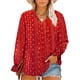 thumbnail image 1 of Blusa Eytino para mujer, talla grande, chifón, bohemio, estampado floral, roja, 1 of 6