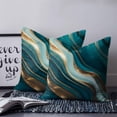 thumbnail image 2 of 18x18 Pillow Covers Set of 2, Teal Marble Throw Pillow Covers Decorative Couch Cushion Case, Modern Abstract Gold Fluid Art Microfiber Square Pillowcases for Bedroom Car Living Room, 2 of 7