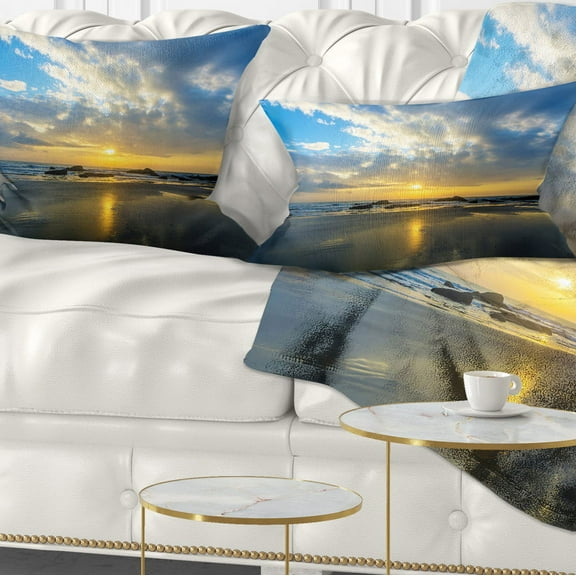 Designart Beautiful Sunrise and Seashore - Seashore Throw Pillow - 12x20