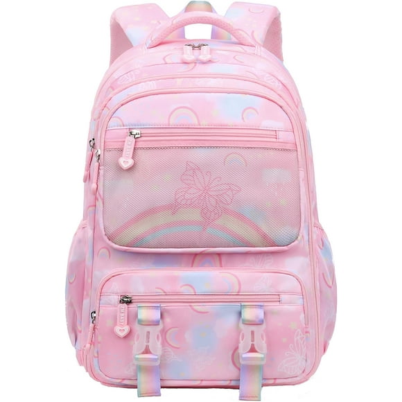 Girls School Backpack Cute Daypack Rainbow Book Bag Pink School Bag