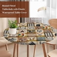 thumbnail image 4 of Animals Farmhouse Round Tablecloth, Fitted Table Cover with Elastic for 36"-44" Round Tables, Vintage Farm Country Star Brown Plaid Table Cloth Outdoor Indoor Dinning Party Waterproof Tablecloths, 4 of 7