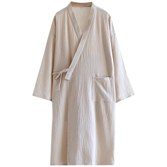 Yvsxxv Beige Cotton Women's Yukata Kimono Bathrobe Lightweight Sleepwear L Size