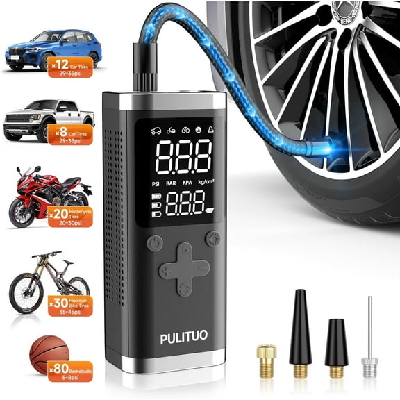 Cordless Air Compressor 150PSI, Fast 90-Second Tire Inflator with 6000mAh Battery, Digital Gauge, Dual Power Battery & 12V DC, LED Light, Portable Electric Air Pump for Car Tires, Bikes, Motorcycles