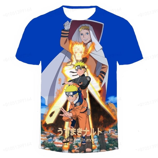 Camiseta de niño y niña de Anime japonés Naruto, camiseta de niño con estilo de dibujos animados, camiseta informal, 3-14 años, ropa para niños 110 heqiyong CONDUJO