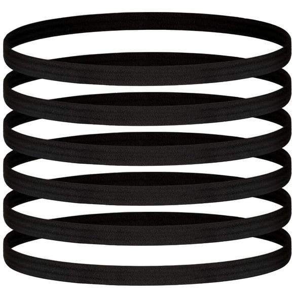 6 Pieces Thin Elastic Sports Headbands Skinny Athletic Hair Bands Yoga Head Band Sweatband for Exercise Yoga Workout Running Soccer, Black