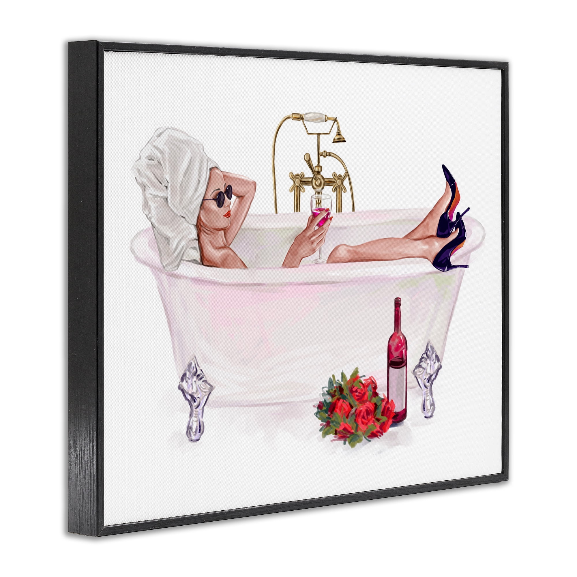 Woman with Wine Bath Black Framed Giclee Art, design by Ziwei Li