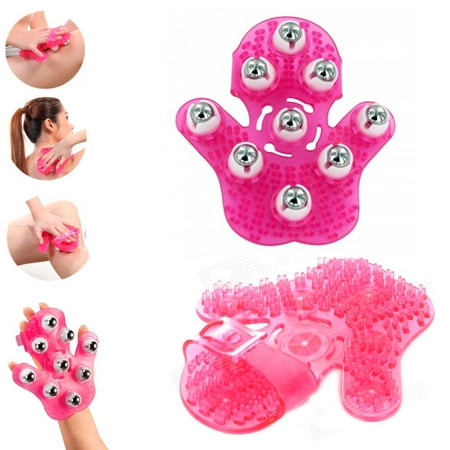 Pink Hand Massager Body Care Roller Rolling Joint Glove Cellulite Massage