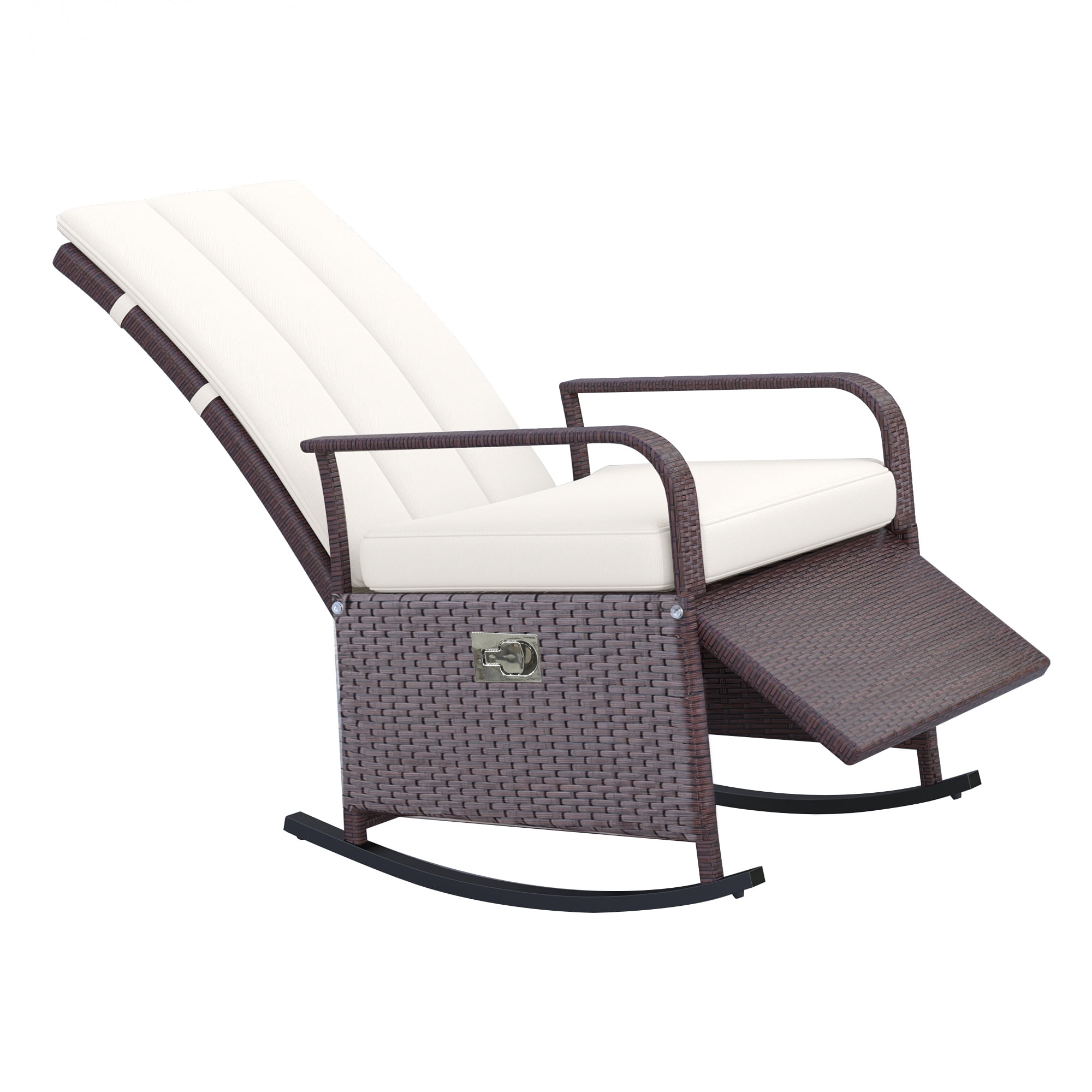 Straame Outdoor Wheeling Adjustable Rattan Sunlounger Comfortable Multi Position Sun Lounger Rattan Garden Furniture Reclining Outdoor Sunbed with Wheels and Cushion Double Brown