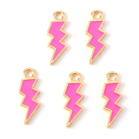 Alloy Enamel Pendants Lightning Bolt Light golden Camellia 20x7x1.5mm Hole: 2mm
