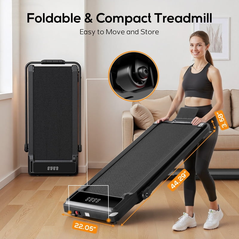 Compact Treadmill with handle, Quiet Under-Desk Walking Pad, Slim & Portable Design for Home Office Workouts, Easy to Store, Ideal for Apartments and Work-from-Home Fitness, Black