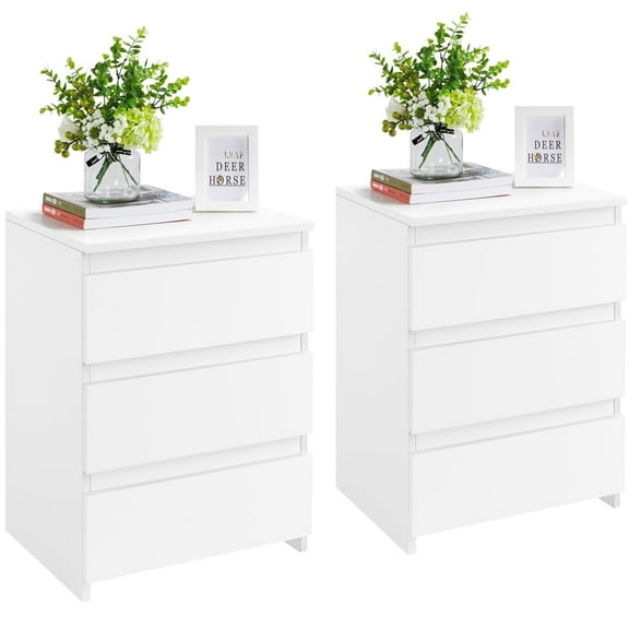 Topeakmart Vertical Wooden Nightstand with 3 Drawers for Bedroom, Set of 2, White
