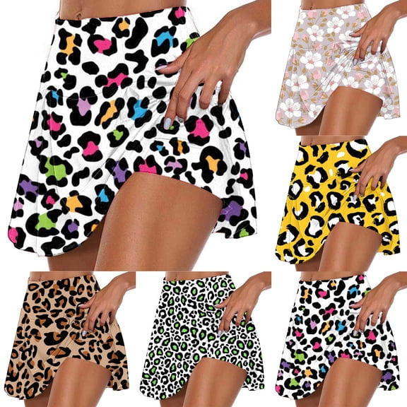 TASICA Brown Womens Yoga Skorts Summer Leopard Print Elastic Waist Sports Skirt with Built in Shorts Soild Soft Breathable Comfortable Jogger Skorts for Athleticc Gym Running Workout