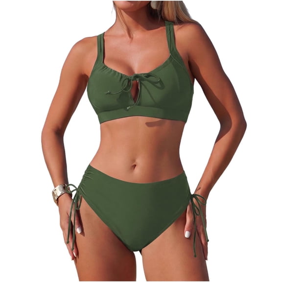 Women's Two Piece Bikini Swimsuit Halter Triangle Top String Bottom Cheeky Crisscross Back Tie Side High Cut Beach Swimwear