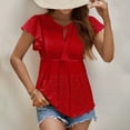 thumbnail image 4 of RQYYD Peplum Tops for Women's Summer Eyelet Embroidered Tie Neck Blouse Casual Ruffle Short Sleeve Babydoll Shirts Tops(Red,L), 4 of 7