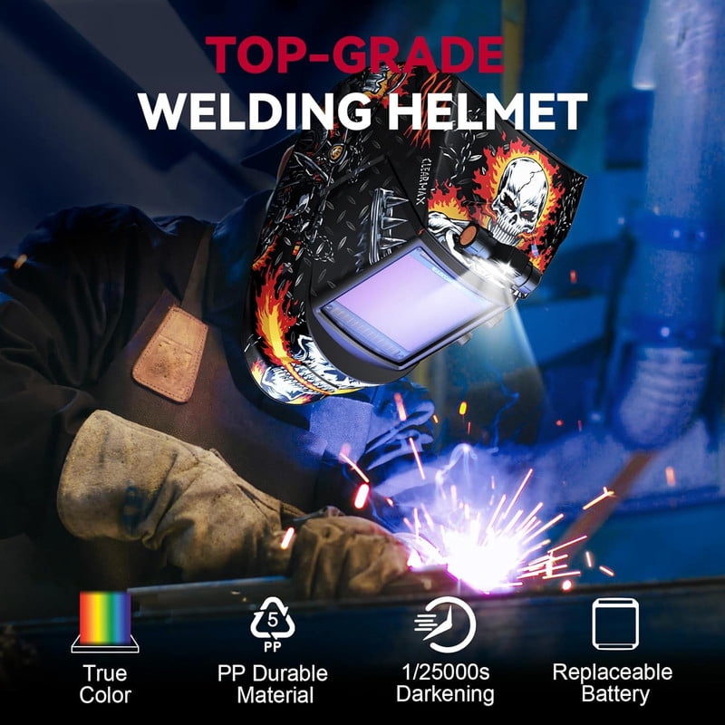 ARCCAPTAIN Auto Darkening Welding Helmet - Large 3.94"x3.66" True Color View | Emergency Light & Solar Power | 4 Arc Sensors | Wide Shade 4-13 | For MIG, TIG, Stick, Plasma Cut