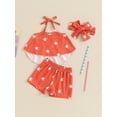 thumbnail image 5 of Aojekbee Baby Girls Patriotic Outfits Star Print Sleeveless Halter Tops and Elastic Shorts Headband Set Summer Clothes, 5 of 10