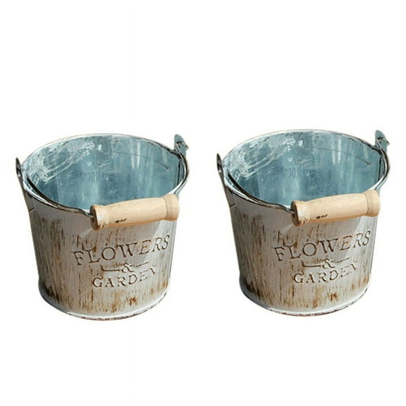 2X Country Retro Old Metal Flower Bucket Flower Metal Craft Iron Bucket Small Flower Pot