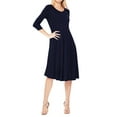 thumbnail image 2 of Women's Casual Loose Fit 3/4 Sleeve Round Neck Jersey Knit A-Line Comfy Solid Midi Dress, 2 of 4
