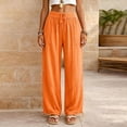 thumbnail image 4 of ClodeEU Women's High Waisted Wide Leg Linen Pants,Casual Elastic Waist Summer Trousers with Pockets Orange,Women's Plus XXXL, 4 of 8