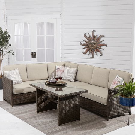 - Better Homes & Gardens Mayers Bay 5-Piece Sectional Dining Set with Tan Cushions